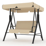 Garvee 2-Seat Outdoor Porch Swing with Stand, Khaki Patio Swing Chair with 40° Adjustable Polyester Canopy, 400 lb Capacity, Powder-Coated Iron Frame, Oxford Fabric Seat for Backyard, Garden, Deck, Balcony and Poolside - Khaki