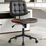 Garvee Office Chair No Arms with Wheels Adjustable Backrest 4-Level Lumbar Support PU Leather Modern Walnut Style Small Computer Chair 360° Swivel Rocking Function Black for Office Meeting Room
