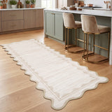 Garvee 2' × 6' Modern Scalloped Runner Rug, Machine Washable Non-Slip Low-Pile Soft Rug for Hallway, Kitchen & Entryway, Beige