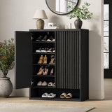 Garvee Modern Shoe Cabinet – 31.5" Large Entryway Organizer with Adjustable Shelves, Fluted Doors, Holds 25–30 Pairs, Space-Saving Wooden Storage Rack for Hallway or Living Room, Black - Natural Wood Color