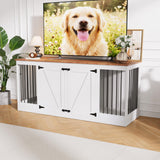 Garvee 70.8" Farmhouse Dog Crate Furniture TV Stand for 2 Dogs - Heavy-Duty Wooden Kennel with Removable Divider - Reinforced Steel Bars - 2 Lockable Doors, White