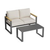 Garvee 2-Piece Aluminum Patio Sofa Set, Beige Loveseat & Coffee Table with Thick Washable Cushions for Balcony, Garden & Poolside