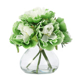 Garvee Fake Peony Flowers with Vase, Green Artificial Flower Arrangement, Faux Flowers for Home Decor, Dining Table Centerpiece, Bathroom, Office Desk and Shelf Decoration-Green,2PCS