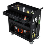 Garvee 27-Inch Rolling Tool Cart with Drawer, 3-Tier Heavy-Duty Steel Utility Workshop Trolley - Locking Casters - Mobile Garage Storage - Black