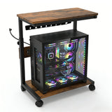 Garvee Adjustable 2-Tier Mobile CPU Stand – Power Outlet & USB Ports – Wood & Steel Rolling Cart, Locking Wheels – Under Desk PC Holder, 80 lbs – Vintage Color, US Standard