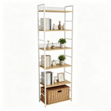 Garvee 6 Tier Bookshelf, Tall Bookcase with Metal Frame and Wood Shelves, Industrial Storage Organizer Rack for Books, CDs, Plants, Narrow Standing Shelf for Bedroom Living Room Home Office, White