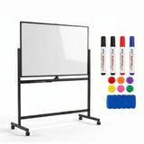 Garvee Magnetic Rolling Whiteboard on Wheels – 48"x32" Portable Dry Erase Board with Stand for Office, Learning Area & Home – Black