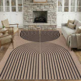 Garvee Modern Easy Jute Area Rug – Non-Slip, Washable, Mark Resistant Carpet – Rainbow Arch Striped – Collapsible, Durable, Natural/Black – Living Room, Bedroom, Dining, Indoor Outdoor, 8x10ft