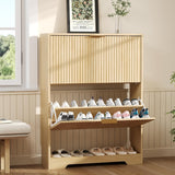 Garvee 30-Inch Slim Shoe Storage Cabinet, Modern Fluted Engineered Wood Organizer with 2 Flip Drawers, Adjustable Shelves, Open Bottom Shelf, Ventilated Back and Anti-Tip Kit for Entryway, Hallway, Foyer and Apartment, Natural Wood - Natural Wood