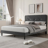 Garvee Queen Size Platform Bed Frame with Button Tufted Headboard,Velvet Upholstered Bed Frame with Wooden Slats Support, No Box Spring Needed, Noise-Free, Easy Assembly