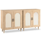 Garvee Spacious Rattan Sideboard Cabinet - Adjustable Shelves, Sturdy Wood Base, Ample Storage for Entryway, Living Room, Kitchen, Dining - Set of 2 - Natural Log Color - Black