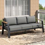 Garvee Modern 3-Seat Outdoor Patio Sofa - Rustproof Aluminum Frame, All-Weather Metal Couch - Thick Washable Cushions, Removable Covers - for Garden, Balcony, Deck, Backyard - Dark Gray Spray Plastic + Dark Gray Cushion