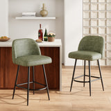Garvee Counter Height Bar Stools Set of 2, 26" Modern Upholstered Barstools with Backs and Metal Legs, Linen Fabric High Chairs with Arc Metal Footrest for Kitchen Island, Pub, Bistro and Dining Area, Green