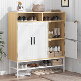 Garvee Large Capacity Shoe Cabinet for Entryway, Closet or Living Room – 4 Doors, Adjustable Shelves, Holds 30 Pairs – Farmhouse Style Shoe Storage Organizer – Durable Construction – Color: Natural Wood + White