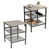 Garvee Industrial 3-Tier End Tables Set of 2 – Sturdy Metal Frame, Mesh Shelves, Space-Saving Square Design – Compact Nightstands for Living Room or Bedroom – Modern Side Tables – Light Gray