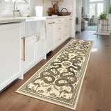 Garvee 2' × 6' Twilight Meadow Animal Print Runner Rug, Machine Washable Non-Slip Low-Pile Rug for Hallway, Kitchen & Entryway, Camel