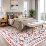 Garvee 9' × 12' Palace Floral Area Rug, Soft Washable Low-Pile Polyester Carpet for Living Room, Bedroom and Dining Room, Pink