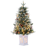 Garvee 3ft Pre-Lit Snow-Flocked Tabletop Artificial Christmas Tree - 78 Warm White LED Lights, Battery Timer, Potted Base - Snowflake Light Box, Imitation Fiber Optic Light Tree - Green