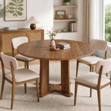 Garvee 47-Inch Round Dining Table 4-6 Seats Spacious Durable Wood Modern Classic Home Dining - Wood Grain Reddish Brown