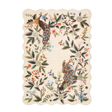 Garvee Scalloped Edge Area Rug – 8x10ft Washable Ultra Thin Non-Slip Peacock Floral Carpet, Low Pile Botanical Nursery or Living Room Chinoiserie Garden Motif – Beige (USA) - Green