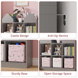 Garvee House-Shaped Kids Bookshelf and Toy Storage Organizer – 4 Book Racks, 6 Open Cubbies, Child-centered-Inspired, Floor Standing Bookcase and Toy Chest for Playroom, Nursery, Bedroom – Gray
