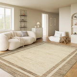 Garvee 5' × 7' Modern Bordered Area Rug, Machine Washable Non-Slip Low-Pile Soft Rug for Living Room, Bedroom & Dining Room, Jute