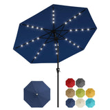 Garvee 10FT Solar Patio Umbrella with 32 LED Lights – UV Resistant, Waterproof Canopy, Crank Lift, Push Button Tilt, 8 Reinforced Ribs, Vented for Garden, Pool, Deck, Backyard – Outdoor Sun Shade – Euro 4 Navy Blue - Green