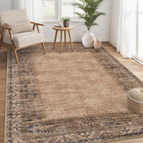 Garvee Washable Area Rug 8x10ft – Vintage Distressed Edge, Soft Low Pile, Non-Slip, Mark Resistant, Collapsible Modern Farmhouse Carpet for Living Room, Bedroom, Dining Room – Red Brown, USA - Brown