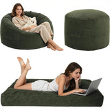 Garvee Giant Bean Bag Chair Bed for Adults, Convertible Beanbag Folds From Lazy Chair to Floor Full Mattress Bed, Large Floor Sofa Couch, Big Sofa Bed, High-Density Foam Filling, Machine Washable, Green
