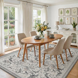 Garvee 9' × 12' Leaf Pattern Area Rug, Soft Washable Low-Pile Polyester Carpet for Living Room, Bedroom and Dining Room, Gray