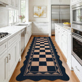 Garvee 2' × 6' Wavy Checkerboard Runner Rug, Soft Washable Low-Pile Polyester Carpet for Hallway, Kitchen and Entryway, Black/Brown