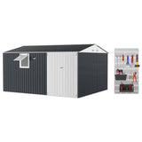 Garvee All-Weather Metal Outdoor Storage Outdoor Storage Unit 12x10 FT – Pushable Window, LED/Solar Motion Detector Light, Pegboard, Sloped Roof, Lockable Double Doors, Ventilated Steel Utility Outdoor Storage Unit for Garden, Patio, Lawn, Garage, - Dark Black