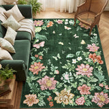 Garvee 8x10 Washable Floral Area Rug, Non-Slip Low Pile Rug, Stain Resistance Carpet for Living Room, Bedroom, Dining Room, Green