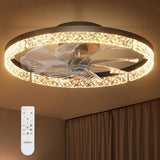 Garvee 20" Low Profile Crystal Flush Mount Ceiling Fan with Lights & Remote - Enclosed Fandelier, Dimmable LED 3000-6000K, 6-Speed Quiet Reversible DC Motor - Black