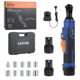 Garvee 3/8" Rechargeable Electric Ratchet Wrench Set - High-Torque 45 Nm, 0-300 RPM Adjustable Speed, LED Work Light, 21V Max, 2x 2.0Ah Batteries, Fast Charger, 10 Sockets & Carrying Case