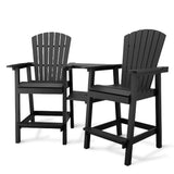Garvee Weather Resistant Recycled Poly Adirondack Barstools Set of 2 with Connecting Tray – High Back, Easy Clean, Durable Patio Chairs for Deck, Balcony, Backyard – Black