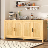 Garvee 71" Sideboard Buffet Cabinet, Large Modern Farmhouse Coffee Bar Cabinet with Storage, Light Oak Credenza with Fluted Arched 4-Doors, 70.9 Inch TV Console Table for Living Room, Dining Room