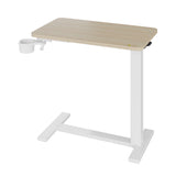 Garvee Adjustable Height Overbed Table for Patient Support – Pneumatic Lift, Mobile Medical Tray Desk, Rolling Bedside Stand, Sturdy Steel Frame, Wood Top – Natural Wood Color - Walnut