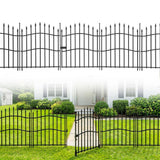 Garvee No-Dig Garden Fence with Gate, 10-Pack Rustproof Black-Coated Steel Panels for Animal Barriers in Yard and Patio