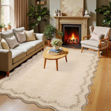 Garvee 5x7 Scalloped Area Rug Non Slip Washable Rugs for Living Room Bedroom, Low Pile Non Slip Floral Print Solid Rug for Nursery Playroom Ultra Thin Large Accent Rugs for Dining Room Office, Jute