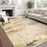 Garvee 9' × 12' Modern Abstract Distressed Area Rug, Washable Non-Slip Low-Pile Soft Rug for Living Room, Bedroom & Dining Room, Camel