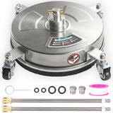 Garvee 14 in Pressure Washer Surface Cleaner Attachment - Stainless Steel Flat Surface Cleaner, 4-Wheel Caster Design for Patio, Sidewalk, Deck & Driveway - Silver