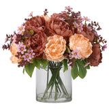 Garvee Lifelike Artificial Peonies Bouquet in Glass Vase with Faux Water – Real Touch Silk Flowers Arrangement – Decorative Home, Wedding, Table Centerpiece – Easy Care – Gold Coffee