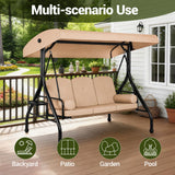 Garvee 3-Seat Outdoor Swing Chair with Canopy – Heavy Duty Steel Frame – Weather Resistant Cushioned Patio Bench – Hanging Garden, Porch, Deck, or Lawn Seat – Khaki, No Throw Pillow - Khaki - No Throw Pillow