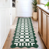Garvee 2' × 6' Scalloped Checkerboard Runner Rug, Machine Washable Non-Slip Low-Pile Rug for Hallway, Kitchen & Entryway, Green