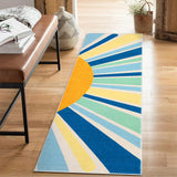 Garvee Rainbow Sunburst Runner Rug – Washable, Non-Slip, Low-Pile Carpet with Geometric Sun Design, Mark Resistant for Hallway, Kitchen, Entryway, Living Room – Blue, 2x6ft (61x183cm), USA Spec - Yellow/Green