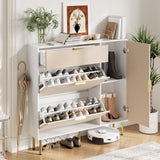 Garvee 3 Flip Drawer Shoe Cabinet, Narrow Shoe Storage Cabinet Freestanding, Space Saving Shoe Organizer with Adjustable Shelves, Tall Entryway Shoe Rack Cabinet for Hallway Foyer Closet, White