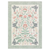Garvee Washable Green Botanical Area Rug – Non-Slip, Low Pile Vintage Oriental Floral Carpet for Living Room, Bedroom, Dining Room – Enchanted Garden Butterfly Motif, Farmhouse Decor, Size: 5x7ft (152x213cm), USA - Green