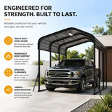 Garvee Heavy Duty 10x15 FT Metal Carport Shelter – Reinforced Steel Frame, Remote Control Solar Light, All-Weather Outdoor Garage for Cars, Boats, Trucks – Dark Gray with Remote Control Solar Light