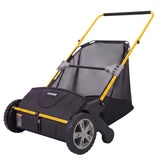 Garvee Heavy-Duty Manual Push Lawn Sweeper, 21-Inch Walk-Behind Leaf & Grass Collector - Adjustable Spinning Brushes, 3.5 Cu Ft (103L) Lift Bag for Clippings & Debris - Color: Yellow Rod - Black Shell + Orange Wheel Hub